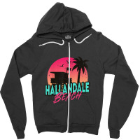 Vintage Hallandale Beach Florida Palm Trees Fl Distressed Zipper Hoodie | Artistshot