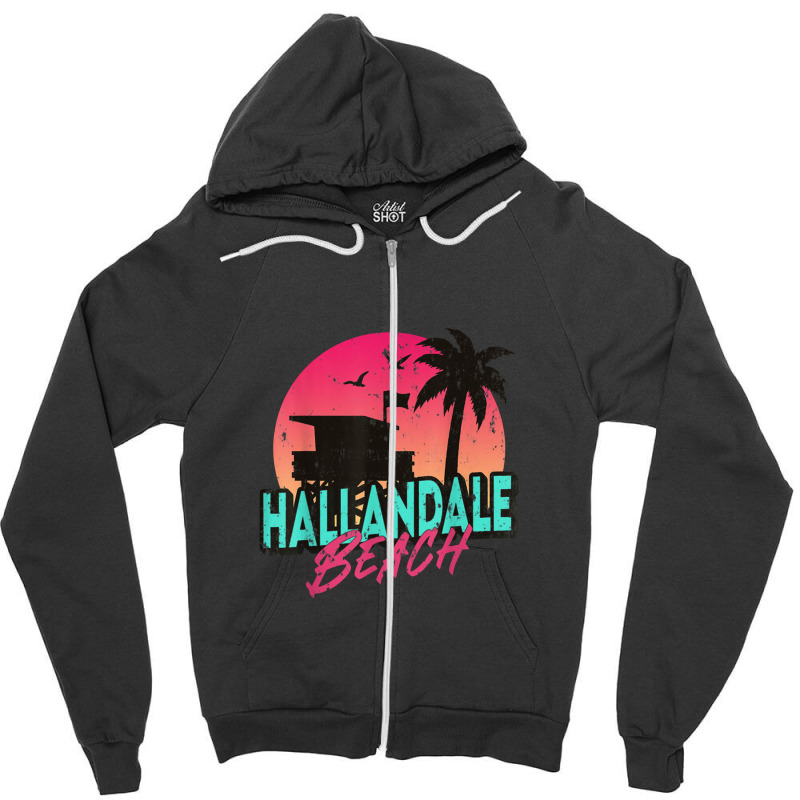 Vintage Hallandale Beach Florida Palm Trees Fl Distressed Zipper Hoodie by zuzumanin | Artistshot