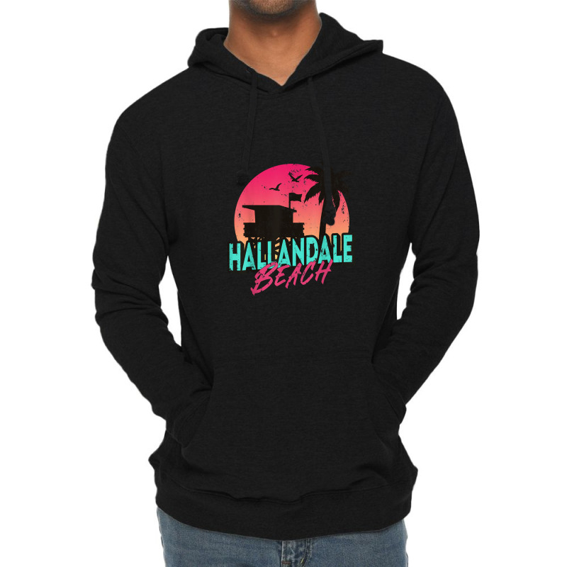 Vintage Hallandale Beach Florida Palm Trees Fl Distressed Lightweight Hoodie by zuzumanin | Artistshot