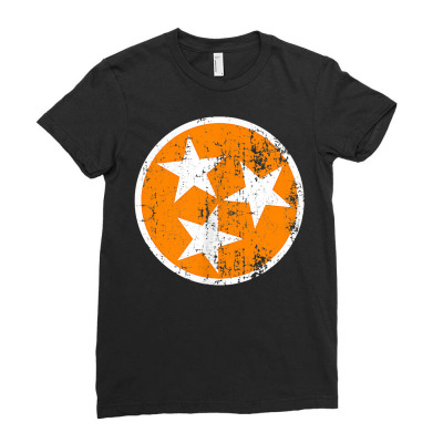 Distressed 3 Star Tn State Orange And White Tennessee Flag T Shirt Ladies Fitted T-shirt Designed By Saldeenshakir