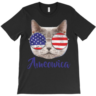 Independence Day T  Shirt Ameowica America U S A Cat Sunglasses Text B T-shirt Designed By John Mckeown