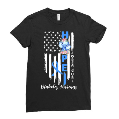 Diabetes Diabetic Awareness For A Cure Elephant American Flag Diabetes Ladies Fitted T-shirt Designed By Offensejuggler