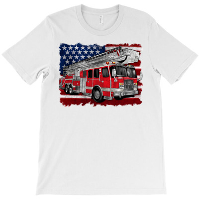 American Flag Fire Truck T-shirt Designed By Artiststas