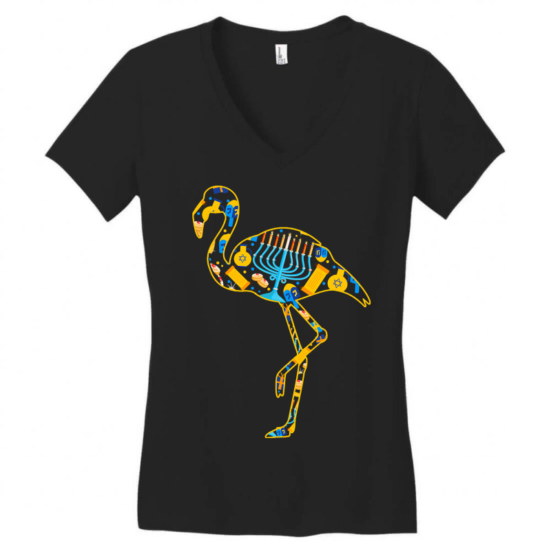 Flamingo Bird Tropical Hanukkah Flamingo Shape Menorah Collection Jewi Women's V-Neck T-Shirt by offensejuggler | Artistshot