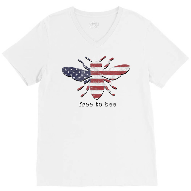 Bee Free' Honeybee With American Flag T Shirt V-neck Tee | Artistshot