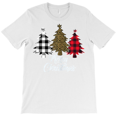 Christmas Tree Shirt Women White & Red Plaid Leopard Print T Shirt T-shirt Designed By Corn233