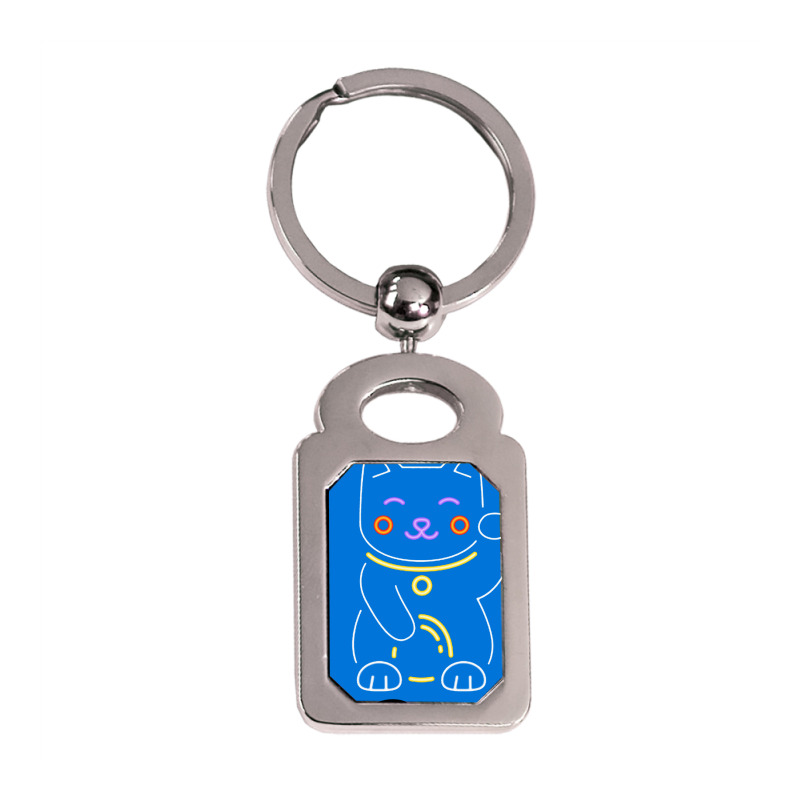 Smiling Friends Cat Cat Neon Silver Rectangle Keychain | Artistshot