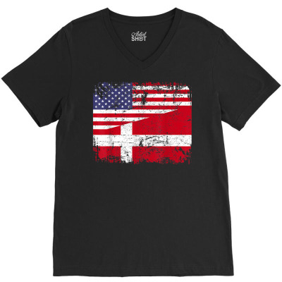Danish Roots  Half American Flag  Denmark T Shirt V-neck Tee Designed By Mendosand