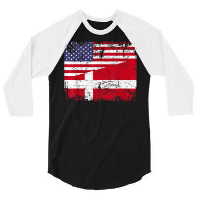 Danish Roots  Half American Flag  Denmark T Shirt 3/4 Sleeve Shirt Designed By Mendosand