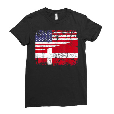 Danish Roots  Half American Flag  Denmark T Shirt Ladies Fitted T-shirt Designed By Mendosand
