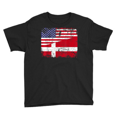 Danish Roots  Half American Flag  Denmark T Shirt Youth Tee Designed By Mendosand