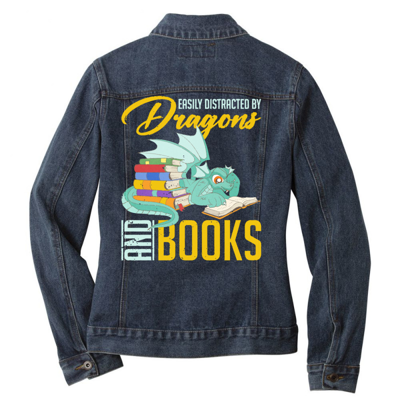 Book Dragon T  Shirt Book Lover Magical Animal Reading Book Dragon T Ladies Denim Jacket by freddy08359 | Artistshot