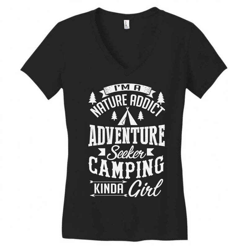 Camp Camping Girl Gifts Camper Tee Happy Camper Girls Nature Addict Ad Women's V-neck T-shirt | Artistshot