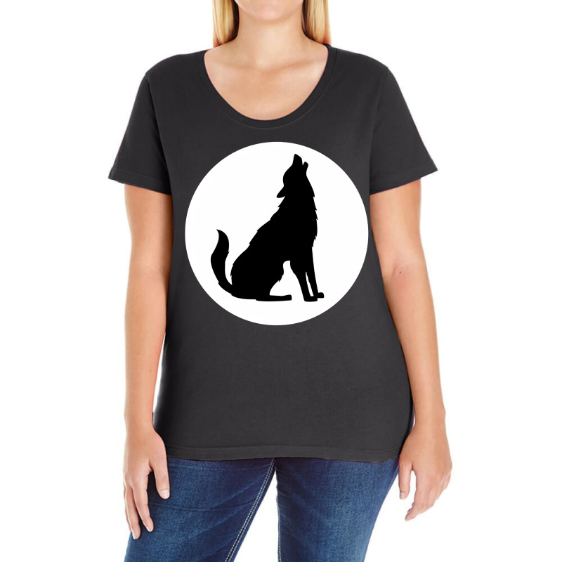 Black And White Silhouette Wolf Ladies Curvy T-Shirt by lonnieyrussell | Artistshot