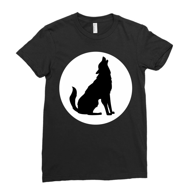 Black And White Silhouette Wolf Ladies Fitted T-Shirt by lonnieyrussell | Artistshot