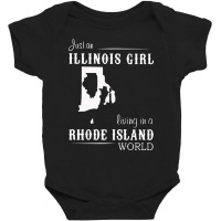 Just An Illinois Girl Living In A Rhode Island World Map Baby Bodysuit | Artistshot