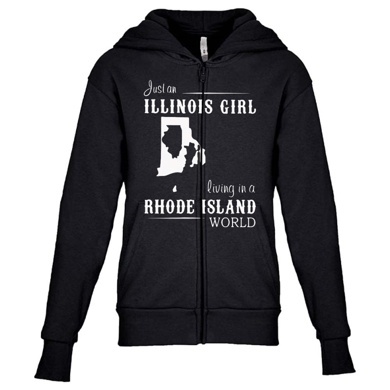 Just An Illinois Girl Living In A Rhode Island World Map Youth Zipper Hoodie | Artistshot