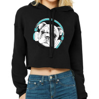 Cute Dog Listening To Music With Headphones Cropped Hoodie | Artistshot