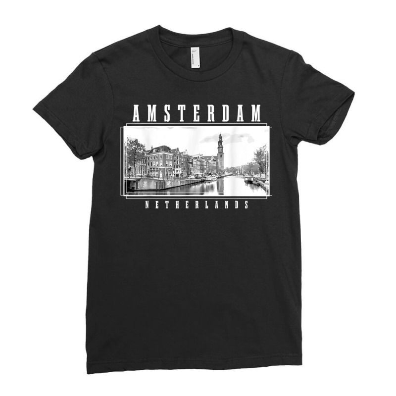 Amsterdam Vintage Netherlands Black & White Amsterdam T Shirt Ladies Fitted T-Shirt by KretschmerBridge | Artistshot