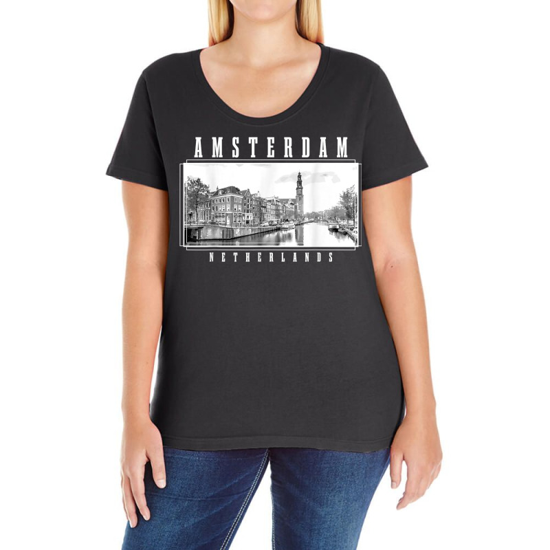 Amsterdam Vintage Netherlands Black & White Amsterdam T Shirt Ladies Curvy T-Shirt by KretschmerBridge | Artistshot