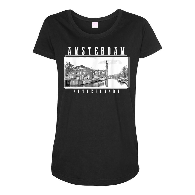 Amsterdam Vintage Netherlands Black & White Amsterdam T Shirt Maternity Scoop Neck T-shirt by KretschmerBridge | Artistshot