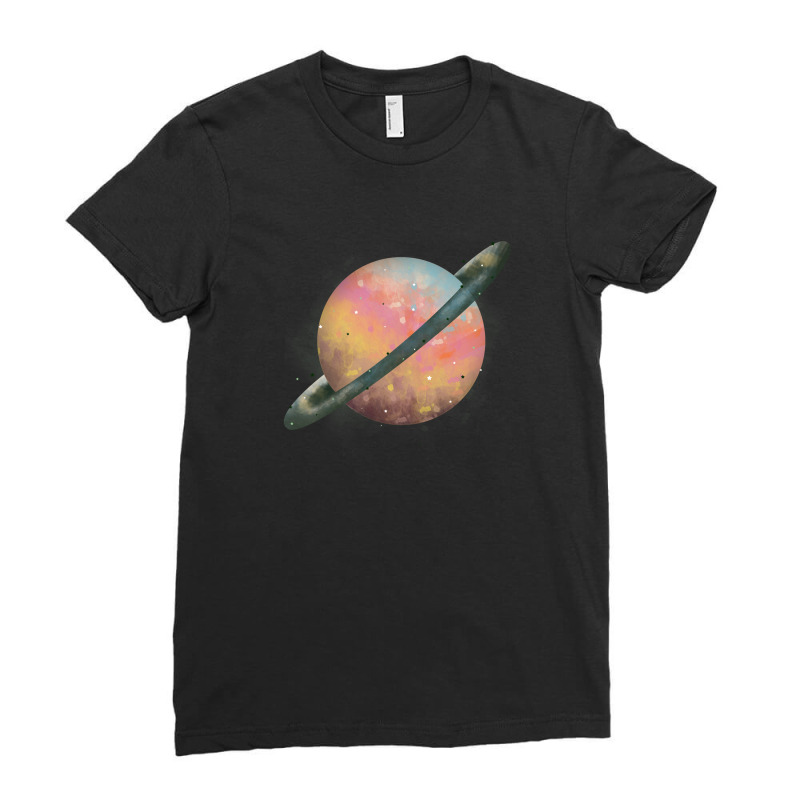 Saturn Watercolor Ladies Fitted T-Shirt by autlu2024 | Artistshot