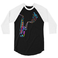 Saxophone T  Shirt Saxophone   Saxophone And Musical Notes T  Shirt (1 3/4 Sleeve Shirt | Artistshot