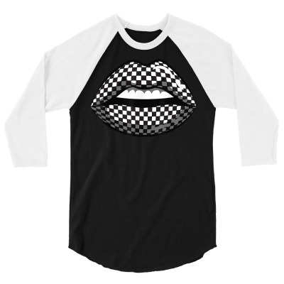 Funny Checkered Black White Lip Gift Cute Checkerboard Women T Shirt 3/4 Sleeve Shirt Designed By Kretschmerbridge