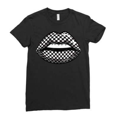 Funny Checkered Black White Lip Gift Cute Checkerboard Women T Shirt Ladies Fitted T-shirt Designed By Kretschmerbridge