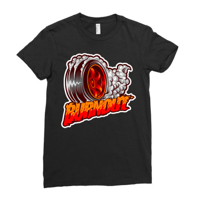Burnout Wheel Ladies Fitted T-shirt Designed By Maadart