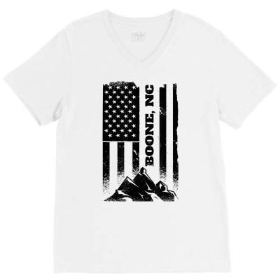 Boone Nc North Carolina American Distressed Patriotic Flag T Shirt V-neck Tee Designed By Edenkait