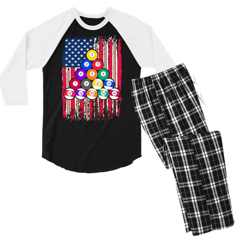 Billiard T  Shirt U S Flag Snooker Player American Pool Billiard T  Sh Men's 3/4 Sleeve Pajama Set | Artistshot