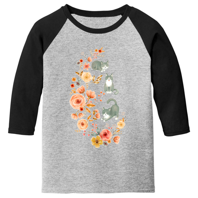 Fancy Felines With Flowers Youth 3/4 Sleeve | Artistshot