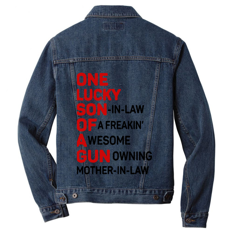 One Lucky Son In Law Of A Freakin' Awesome Gun Men Denim Jacket by jasmine Tees | Artistshot