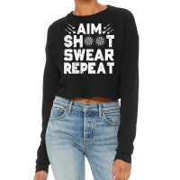 Darts Aim Shoot Swear Repeat Dartboard Funny Dart Player T Shirt Cropped Sweater | Artistshot