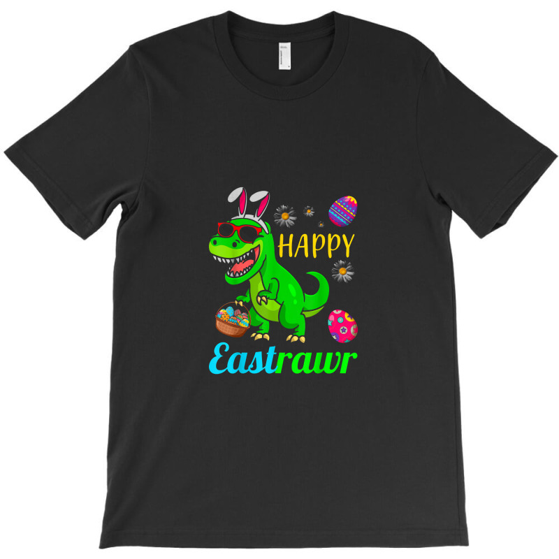 Happy Eastrawr Dinosaur With Bunny Ears And Eggs Basket T-Shirt by asilamiraty | Artistshot