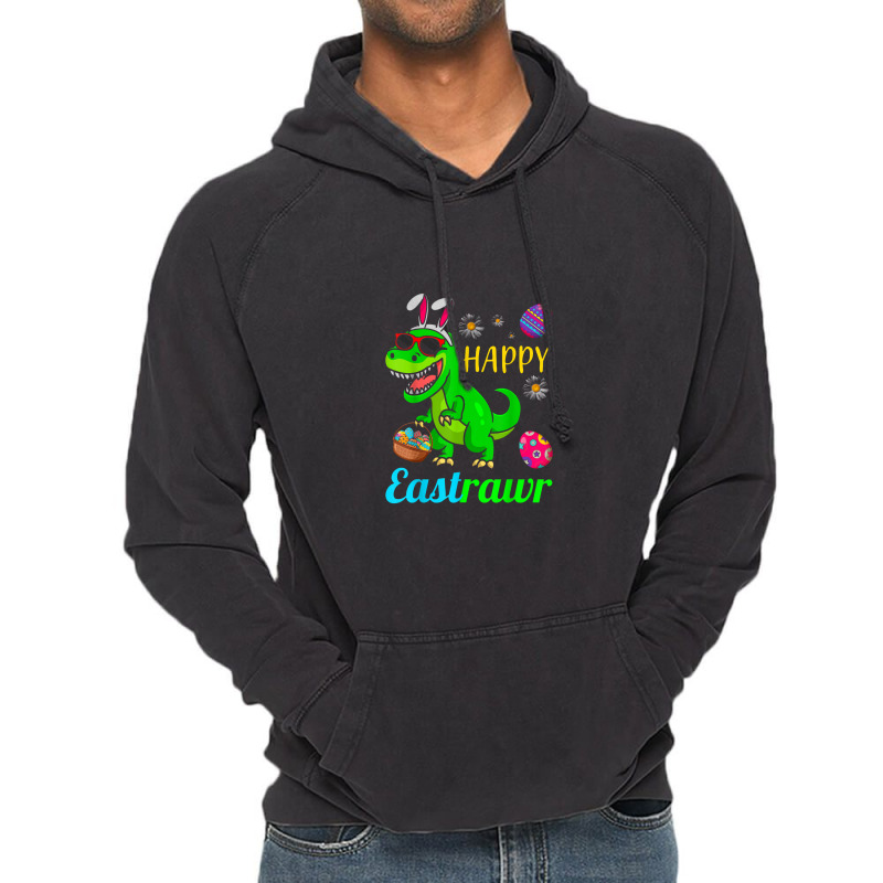 Happy Eastrawr Dinosaur With Bunny Ears And Eggs Basket Vintage Hoodie by asilamiraty | Artistshot