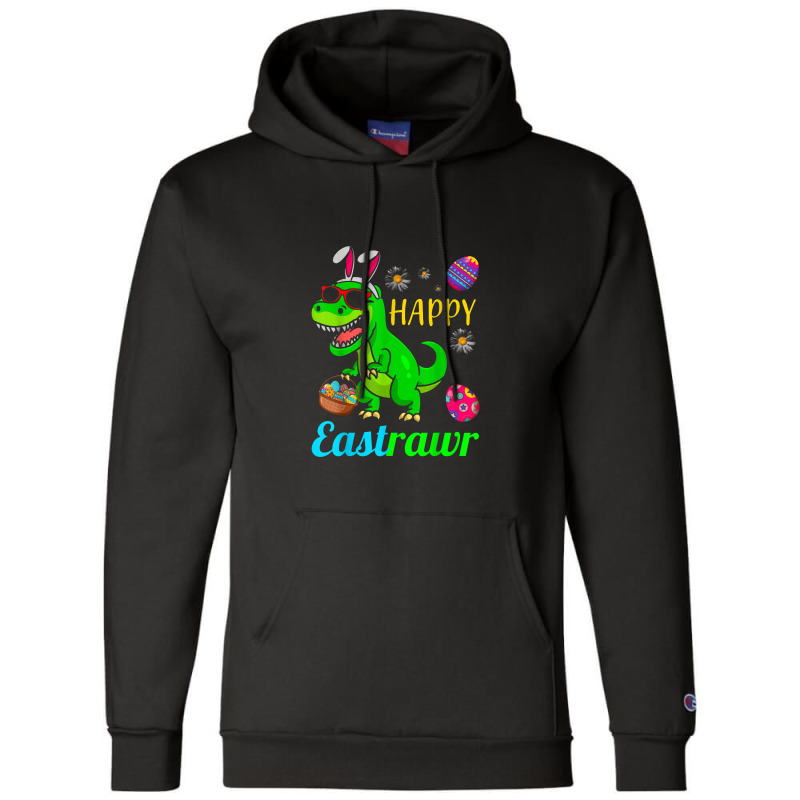 Happy Eastrawr Dinosaur With Bunny Ears And Eggs Basket Champion Hoodie by asilamiraty | Artistshot