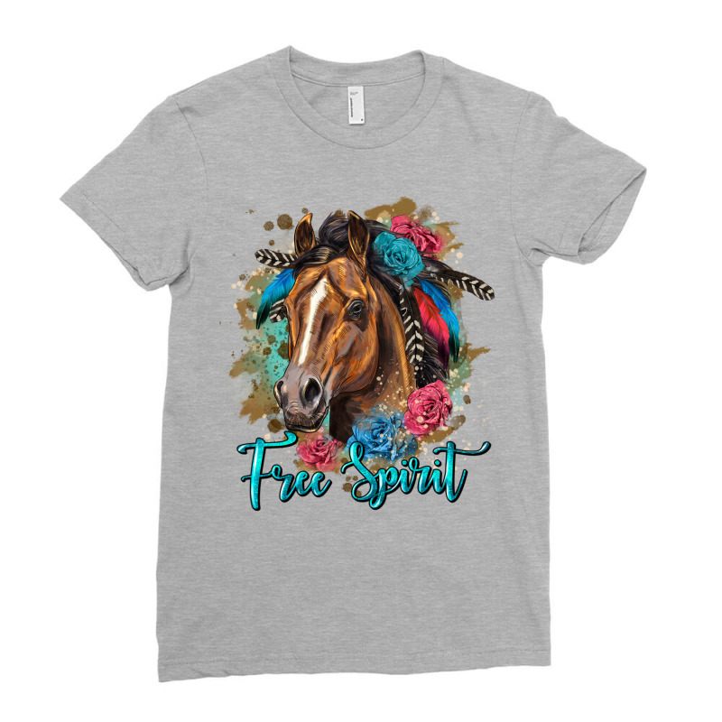 Free Spirit Quarter Horse Floral Ladies Fitted T-Shirt by LillyAllenDesigns | Artistshot