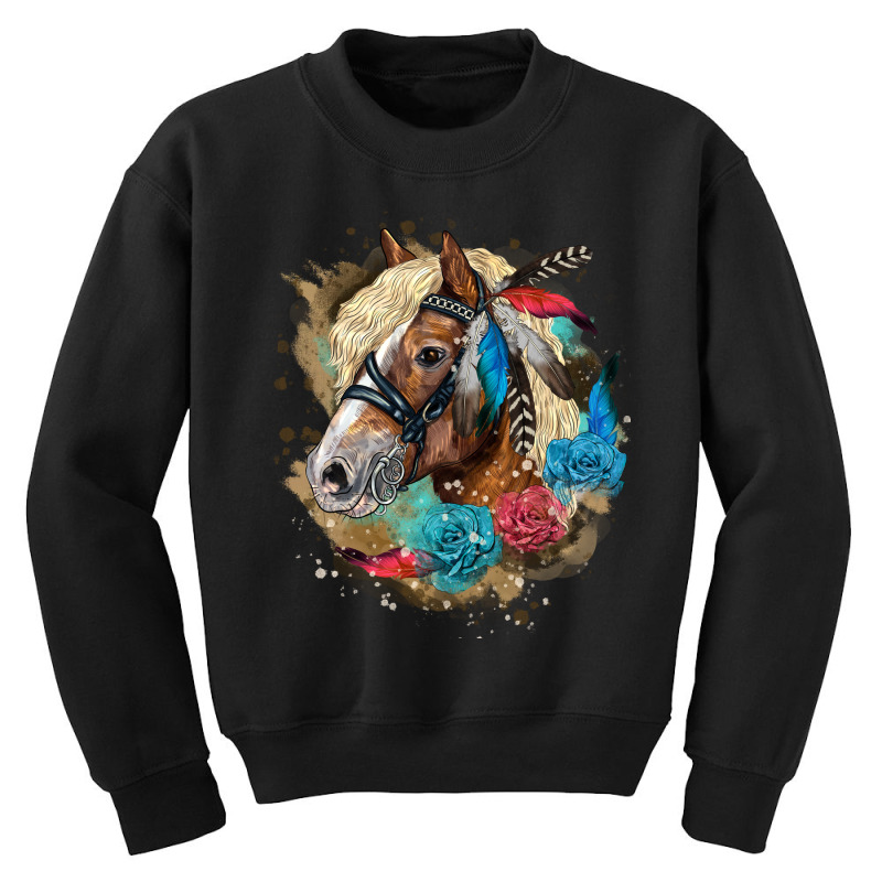 Haflinger Horse Floral Youth Sweatshirt by LillyAllenDesigns | Artistshot