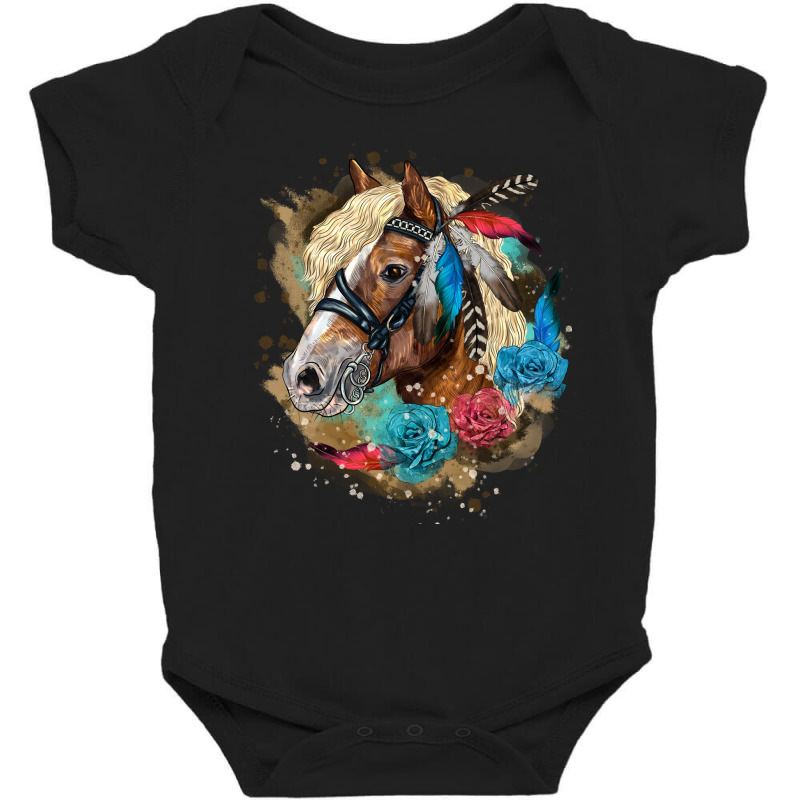 Haflinger Horse Floral Baby Bodysuit by LillyAllenDesigns | Artistshot