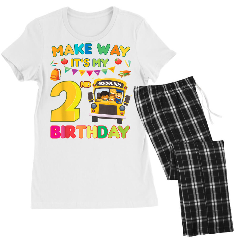 Make Way It s My 2nd Birthday School Bus Theme Kids Party T Shirt Women s Pajamas Set. By Artistshot