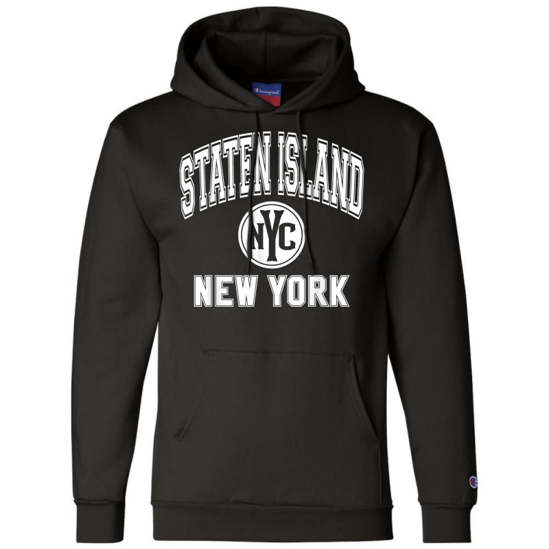 Staten Island New York Nyc Varsity Style Pink W White Print T Shirt Champion Hoodie by MoczoTenleigh | Artistshot