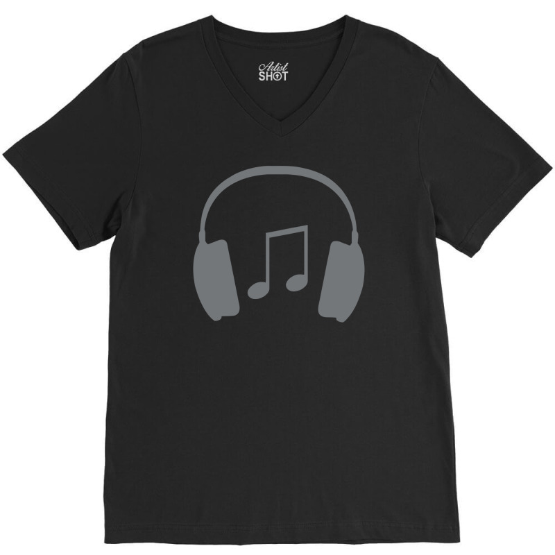 Headphones With Music Note V-Neck Tee by AQSRi | Artistshot