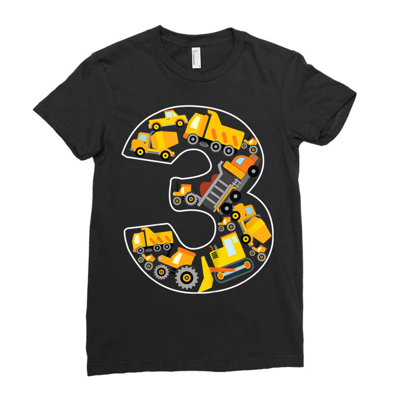 Kids 3rd Birthday Bulldozer Truck Excavator 3 Year Old Boy Kids T Shir Ladies Fitted T-Shirt by time5803 | Artistshot