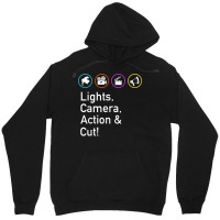 Lights Camera Action & Cut Funny Film Tv Crew Director T Shirt Unisex Hoodie | Artistshot