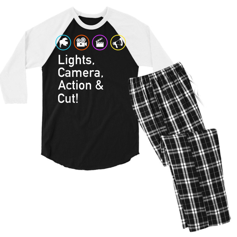 Lights Camera Action & Cut Funny Film Tv Crew Director T Shirt Men's 3/4 Sleeve Pajama Set | Artistshot