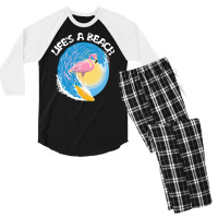 Beach Life T  Shirt Life's A Beach   Surfing Flamingo T  Shirt Men's 3/4 Sleeve Pajama Set | Artistshot