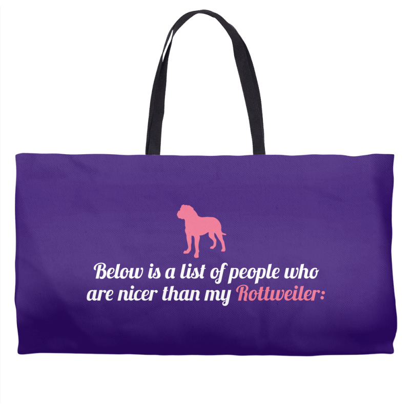 Below Is List Of People Who Are Nicer Than My Rottweiler Weekender Totes | Artistshot