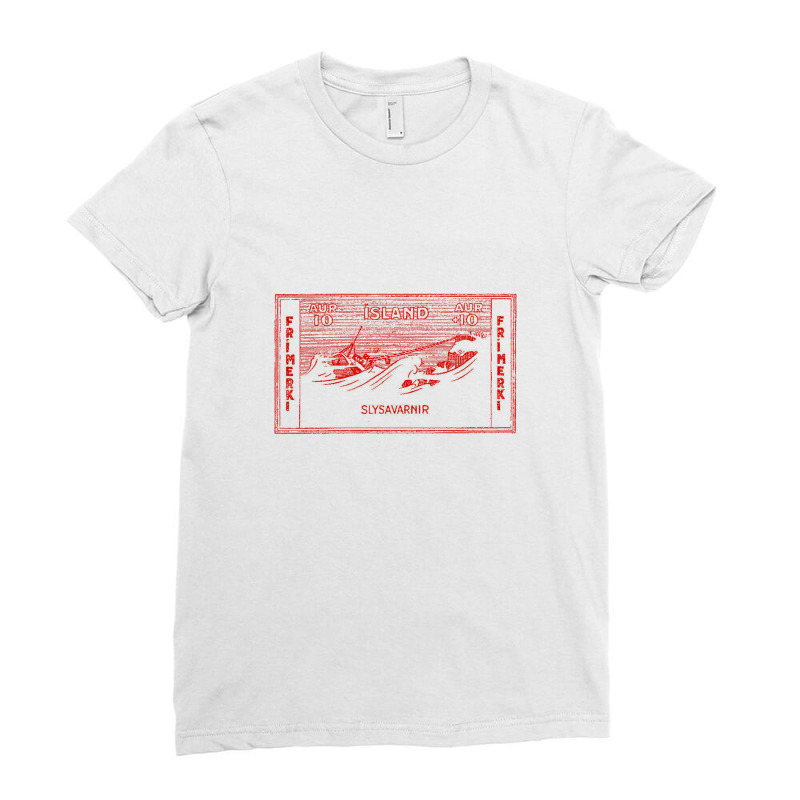 Vintage Icelandic Postage Stamp Design Ladies Fitted T-Shirt by sabitung | Artistshot